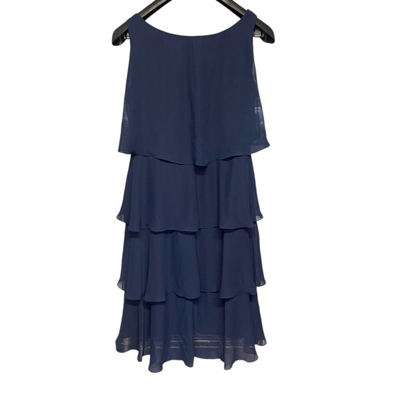 SIGNATURE TESSA Sleeveless Layered Cocktail Dress Size 14W Navy Rhinestone Party - Picture 7 of 14
